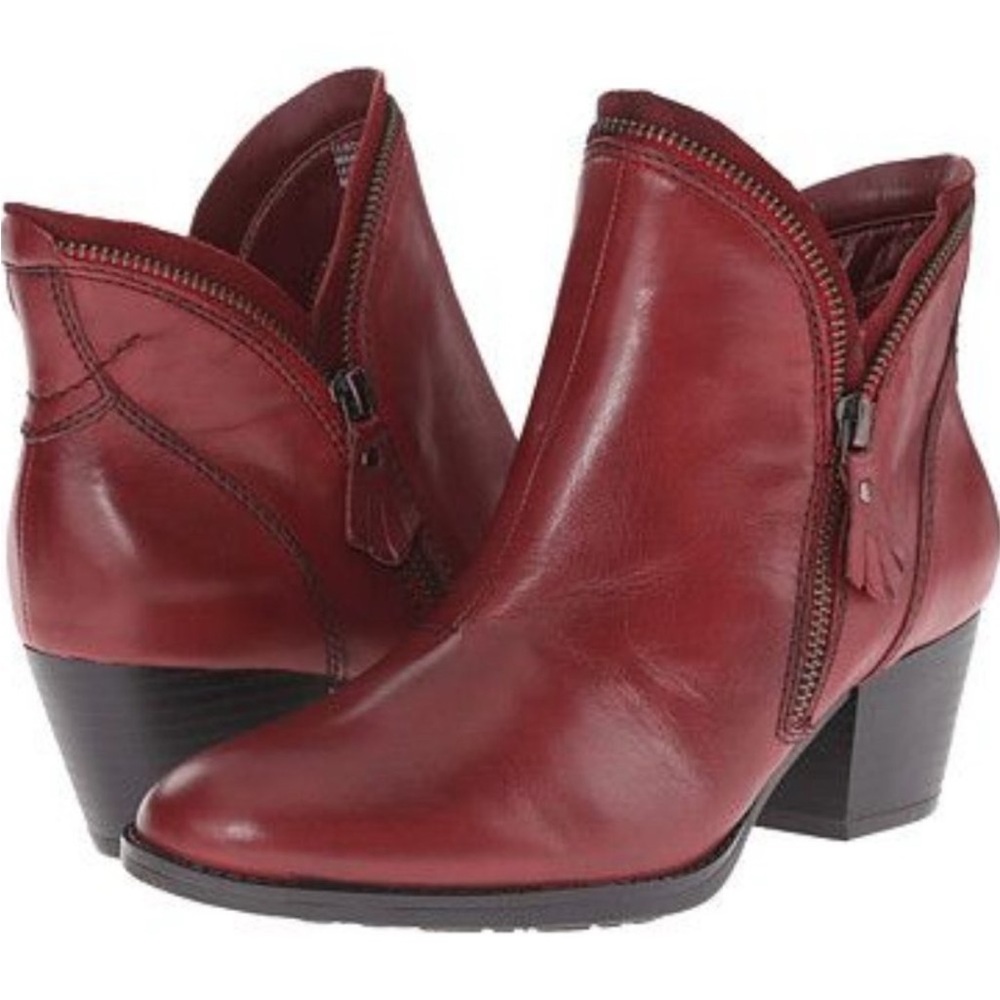 Earth Sz 9B Red Soft Leather Zip‎ Ankle Boots A10